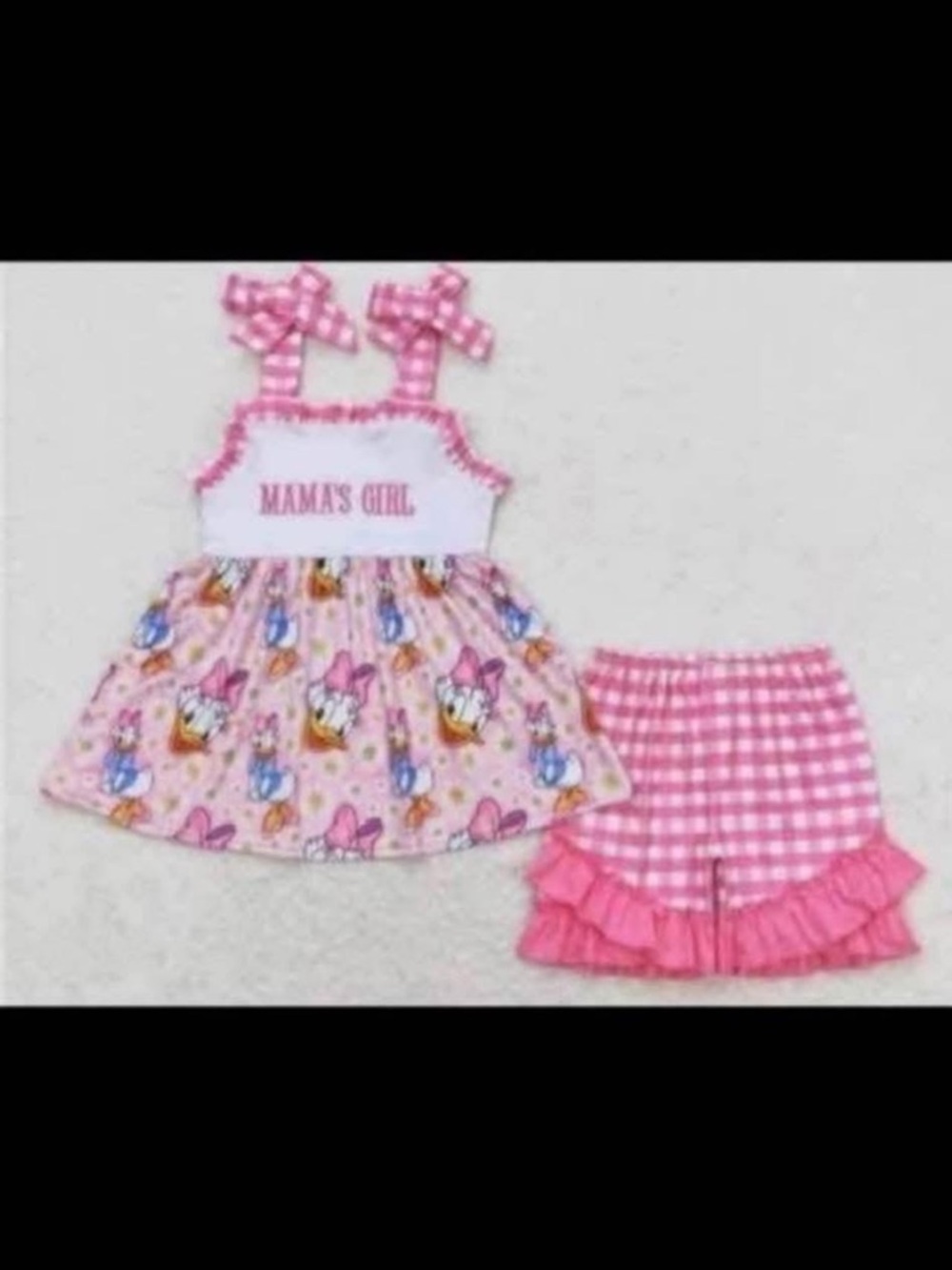 Mama's Girl Pink Daisy Print Tank & Gingham Ruffle Shorts Set
